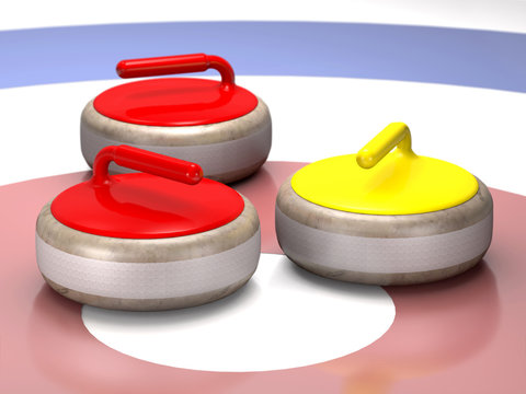 Stones for curling on the ice playground.