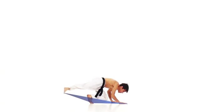 Karate man with a geometry line. White background