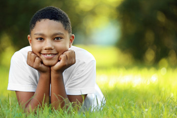 African American boy in park