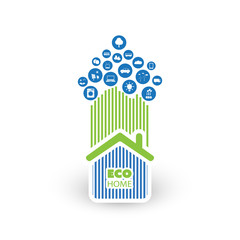 Green Eco Friendly Smart Home Concept with Icons - Illustration in Editable Vector Format