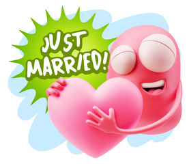 Obraz premium 3d Rendering. Emoji in love holding heart shape saying Just Marr