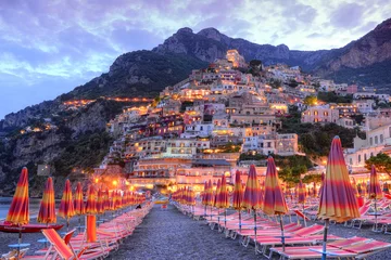 Deurstickers Positano strand, Amalfi kust, Italië Mooi Positano, Amalfikust, Italië