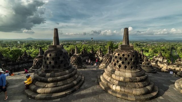 Heritage Buddist temple Borobudur complex in Yogjakarta in Java, indonesia. 4K Timelapse - Java, Indonesia, June 2016.