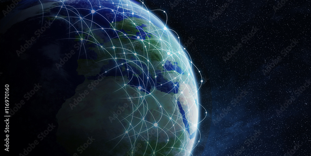 Aufkleber Global network and data exchange over the world