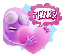 3d Rendering. Emoji in love holding heart shape saying Thanks wi