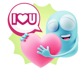 3d Rendering. Emoji in love holding heart shape saying I Love U