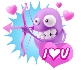 3d Rendering. Valentine Day Cupid Emoticon Face saying I Love U