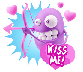 3d Rendering. Valentine Day Cupid Emoticon Face saying Kiss Me w