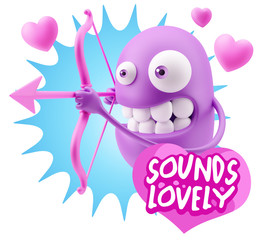 3d Rendering. Valentine Day Cupid Emoticon Face saying Sounds Lo