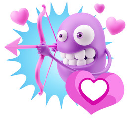 3d Rendering. Valentine Day Cupid Emoticon Face saying Love with