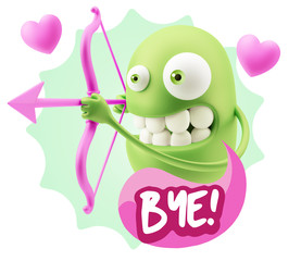 3d Rendering. Valentine Day Cupid Emoticon Face saying Bye with