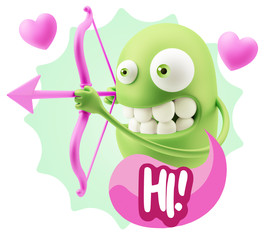 3d Rendering. Valentine Day Cupid Emoticon Face saying Hi with C