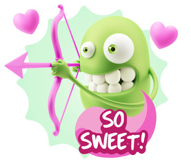 3d Rendering. Valentine Day Cupid Emoticon Face saying So Sweet