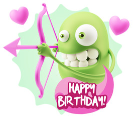 3d Rendering. Valentine Day Cupid Emoticon Face saying Happy Bir