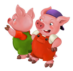 Cartoon isolated young pigs in work outfit - isolated - illustration for the children