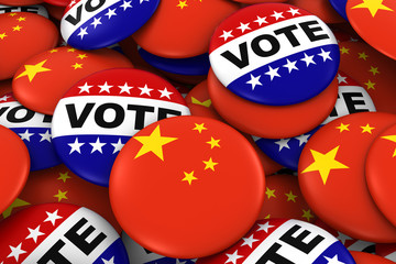 China Elections Concept - Chinese Flag and Vote Badges 3D Illustration