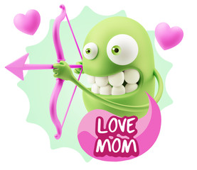 3d Rendering. Valentine Day Cupid Emoticon Face saying Love Mom