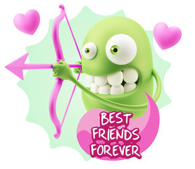3d Rendering. Valentine Day Cupid Emoticon Face saying Best Frie