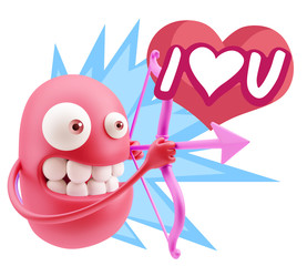 3d Rendering. Valentine Day Cupid Emoticon Face saying I Love U