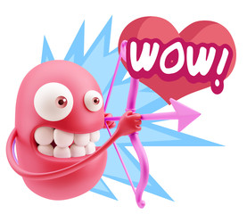 3d Rendering. Valentine Day Cupid Emoticon Face saying Wow with