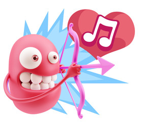 3d Rendering. Valentine Day Cupid Emoticon Face saying Music Sym