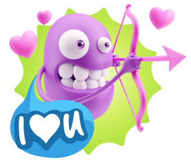 3d Rendering. Valentine Day Cupid Emoticon Face saying I Love U