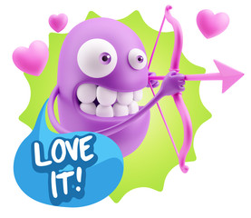 3d Rendering. Valentine Day Cupid Emoticon Face saying Love It w