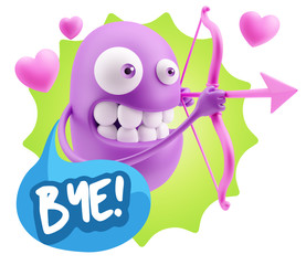 3d Rendering. Valentine Day Cupid Emoticon Face saying Bye with