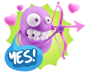 3d Rendering. Valentine Day Cupid Emoticon Face saying Yes with