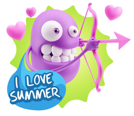 3d Rendering. Valentine Day Cupid Emoticon Face saying I Love Su