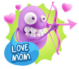 3d Rendering. Valentine Day Cupid Emoticon Face saying Love Mom