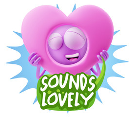 3d Rendering. Romantic Emoticon Character Face Expression saying