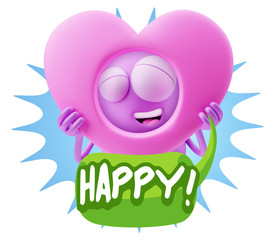 3d Rendering. Romantic Emoticon Character Face Expression saying