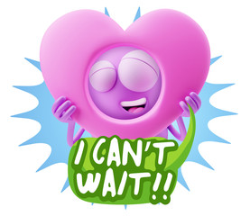 3d Rendering. Romantic Emoticon Character Face Expression saying