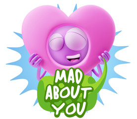 3d Rendering. Romantic Emoticon Character Face Expression saying