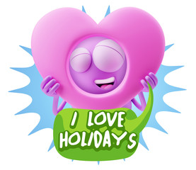 3d Rendering. Romantic Emoticon Character Face Expression saying