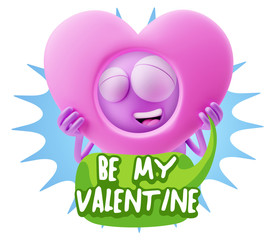 3d Rendering. Romantic Emoticon Character Face Expression saying