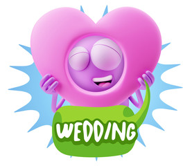 3d Rendering. Romantic Emoticon Character Face Expression saying