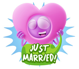 3d Rendering. Romantic Emoticon Character Face Expression saying