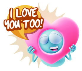 3d Rendering. Romantic Emoticon Character Face Expression saying