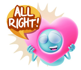 3d Rendering. Romantic Emoticon Character Face Expression saying