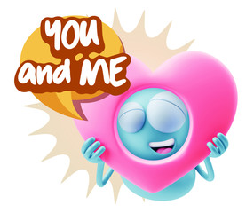 3d Rendering. Romantic Emoticon Character Face Expression saying