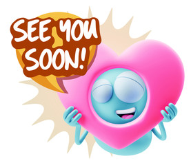 3d Rendering. Romantic Emoticon Character Face Expression saying