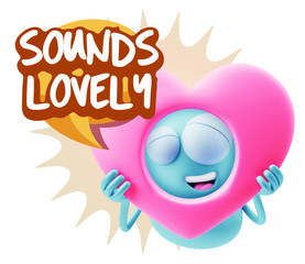 3d Rendering. Romantic Emoticon Character Face Expression saying