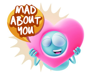 3d Rendering. Romantic Emoticon Character Face Expression saying