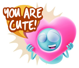 3d Rendering. Romantic Emoticon Character Face Expression saying