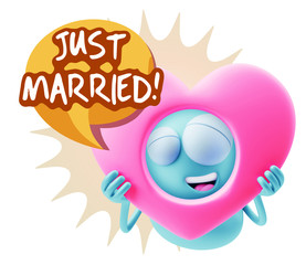 3d Rendering. Romantic Emoticon Character Face Expression saying