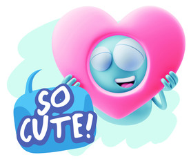 3d Rendering. Romantic Emoticon Character Face Expression saying