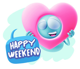 3d Rendering. Romantic Emoticon Character Face Expression saying