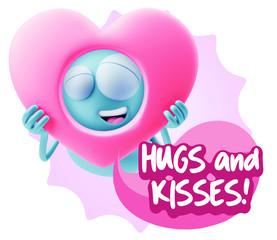 3d Rendering. Romantic Emoticon Character Face Expression saying